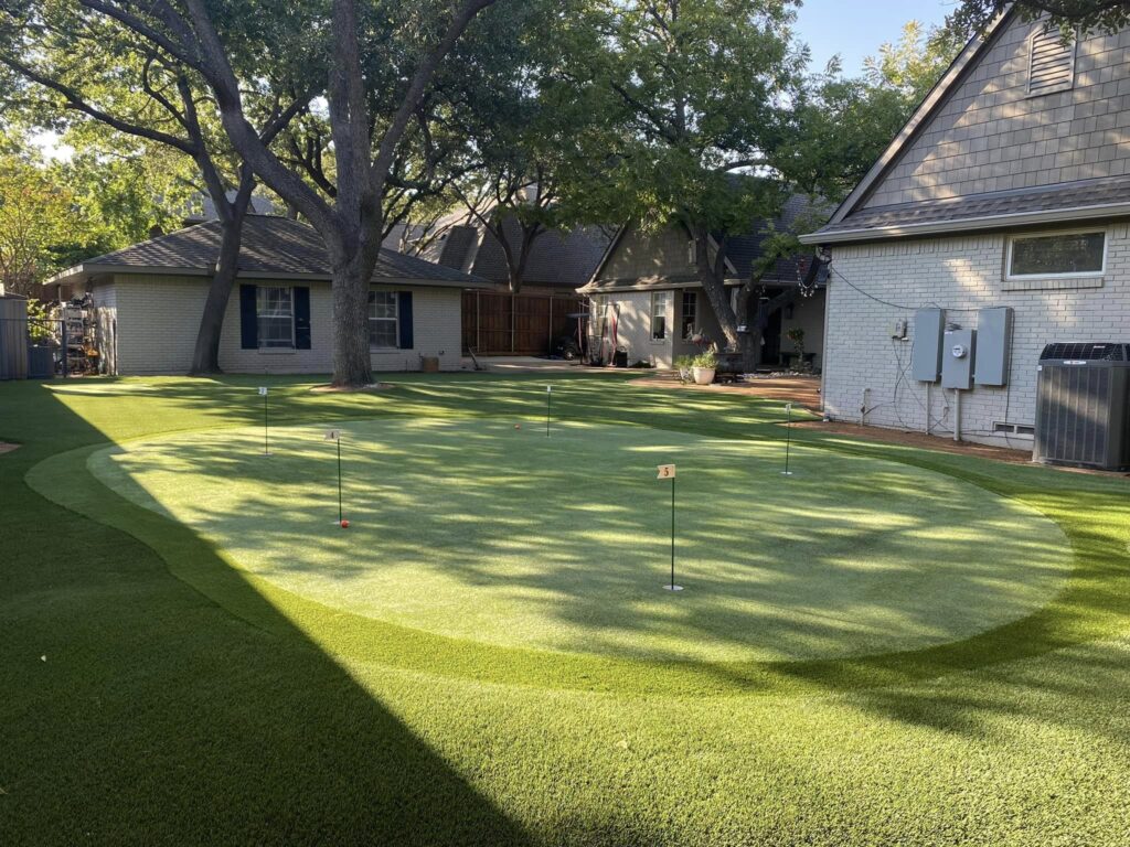 After the Turf Transformation featuring Putting Green and Pro Series Synthetic Turf in Flower Mound, TX
