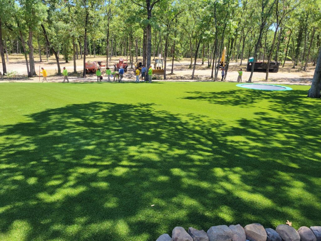 Synthetic Turf with inground trampoline in Quinlan, TX