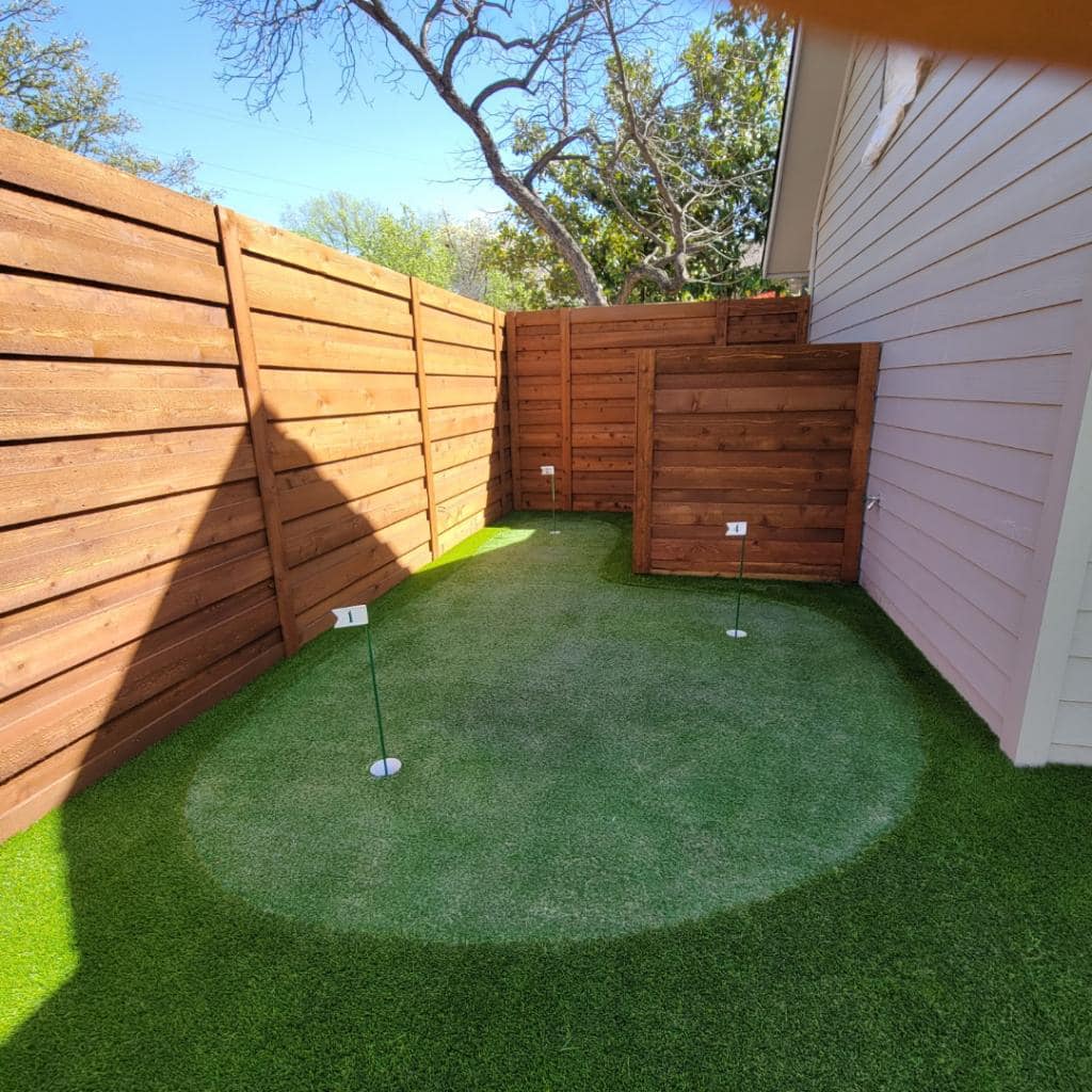 Close up of putting green installed in Highland Park TX
