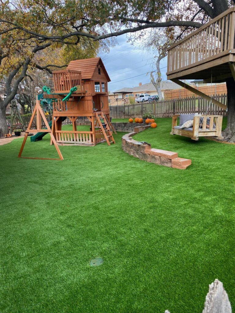 Side view of artificial grass in Rockwall, TX