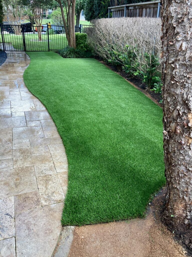 Side of home's artificial turf in Rockwall
