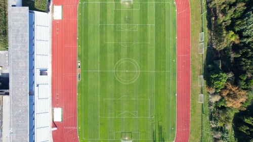 Aerial View of Athletic Artificial Turf Field